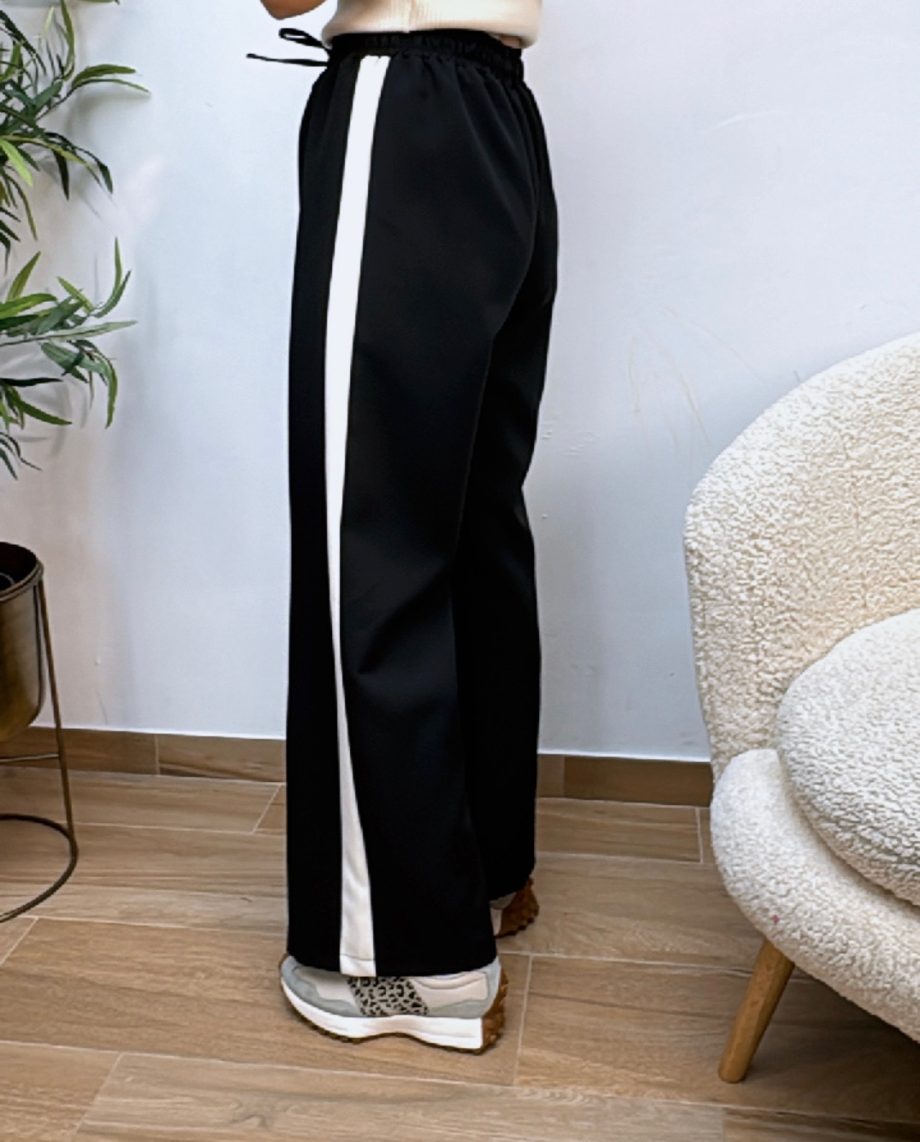 Pantalón Wide Leg Negro Raya Lateral