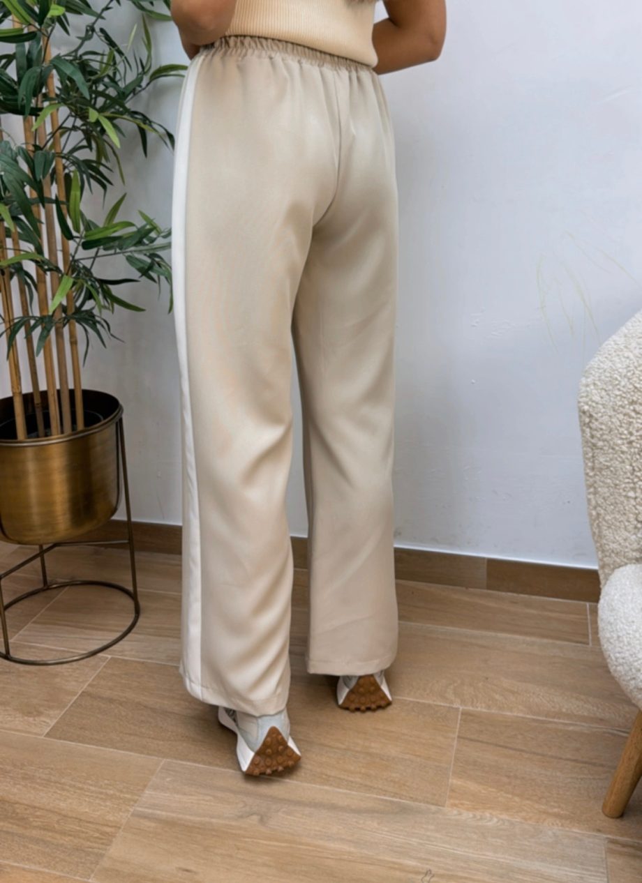 Pantalón Wide Leg Beige Raya Lateral