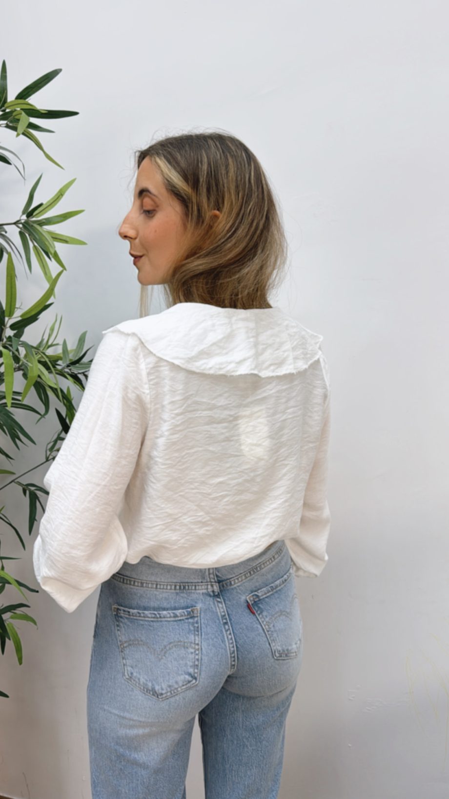 Blusa Bordada Volante Blanca