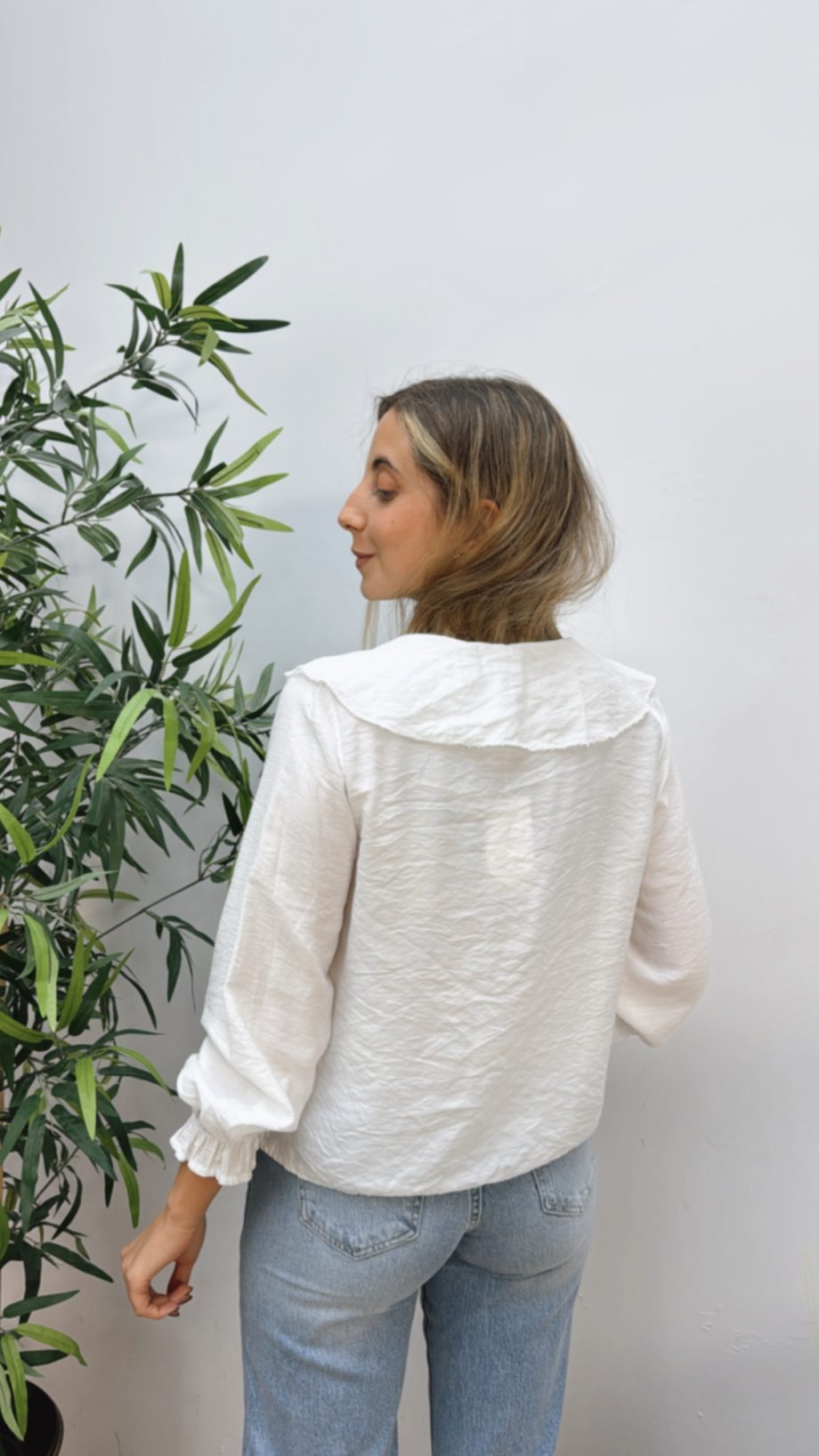 Blusa Bordada Volante Blanca