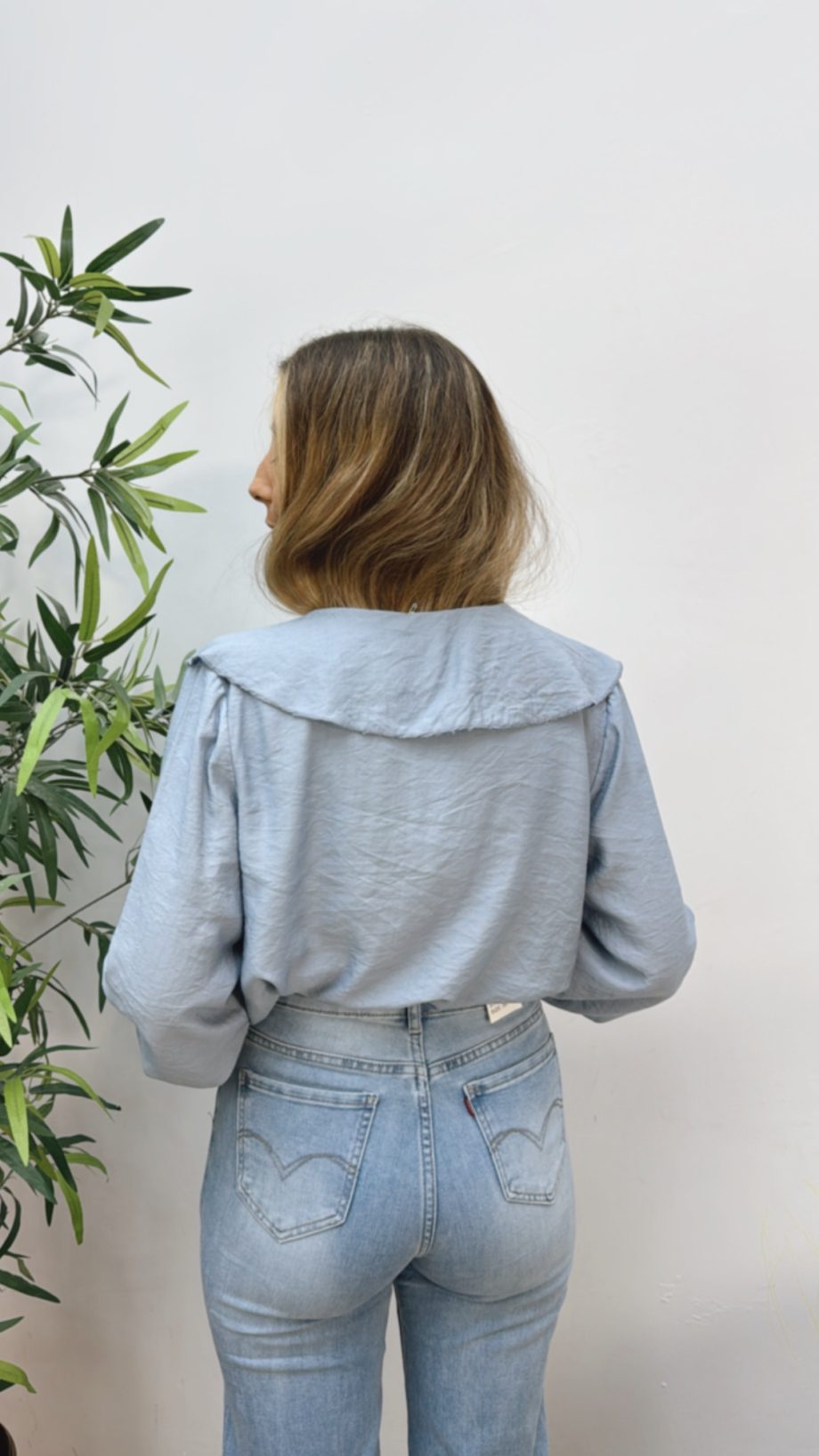 Blusa Bordada Volante Azul